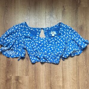 Anthropologie Maeve Blue and White Crop Tie Back Top Size M